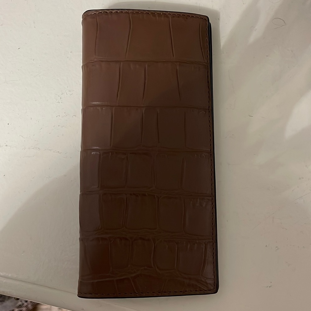 Coach Breast Pocket Crocodile Embossed Wallet Brown Leather